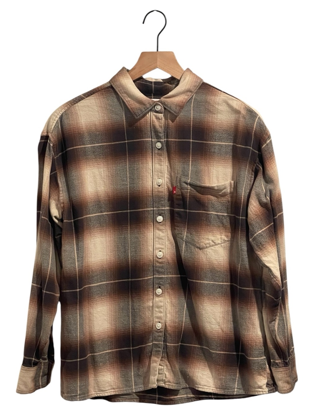 Levi's Women's Henri Plaid Button-Down Flannel Shirt in Brown, Beige and Black, - Picture 2 of 16